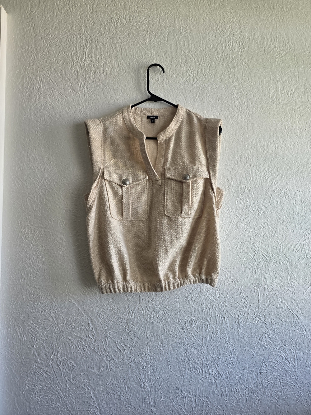 Express Cream Sleeveless Pocket Blouse